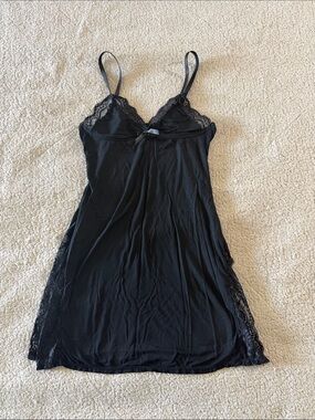 Katch Me Black Lace-Trim Slip Dress Chemise Medium